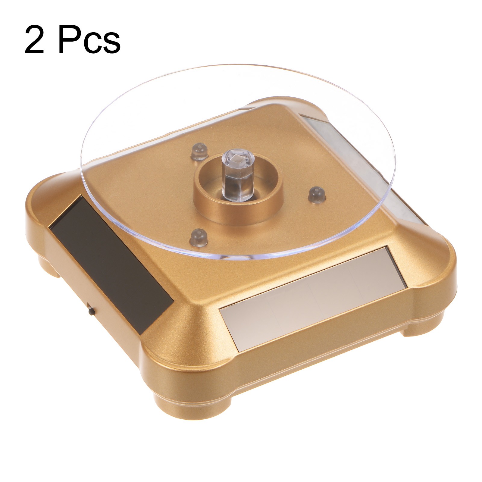 2pcs Solar Display Stand Turntable 360° Rotating Double Use LED Light Gold Tone