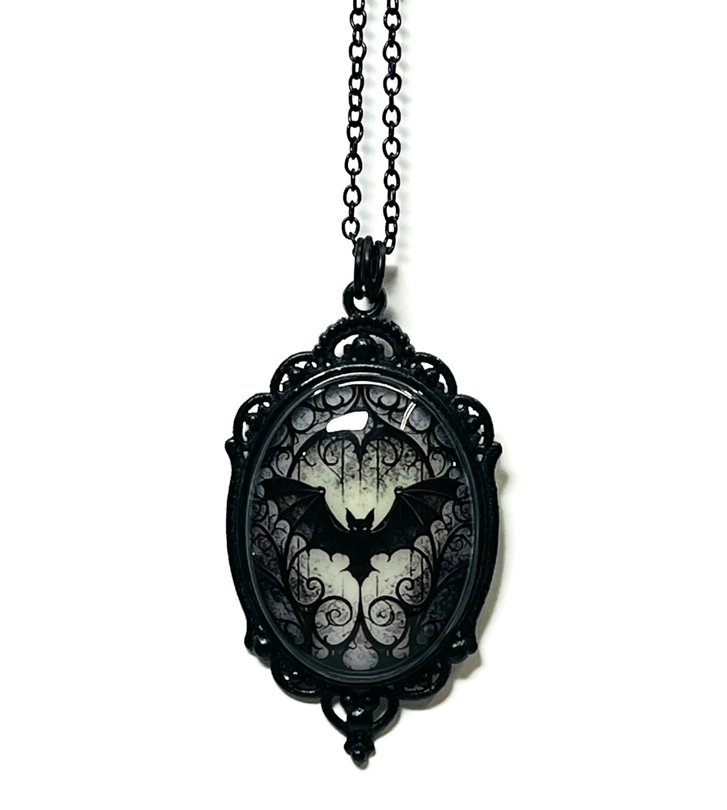 Bat Stained Glass Effect Lime Aqua Blue Purple/Violet Glow in the Dark Necklace