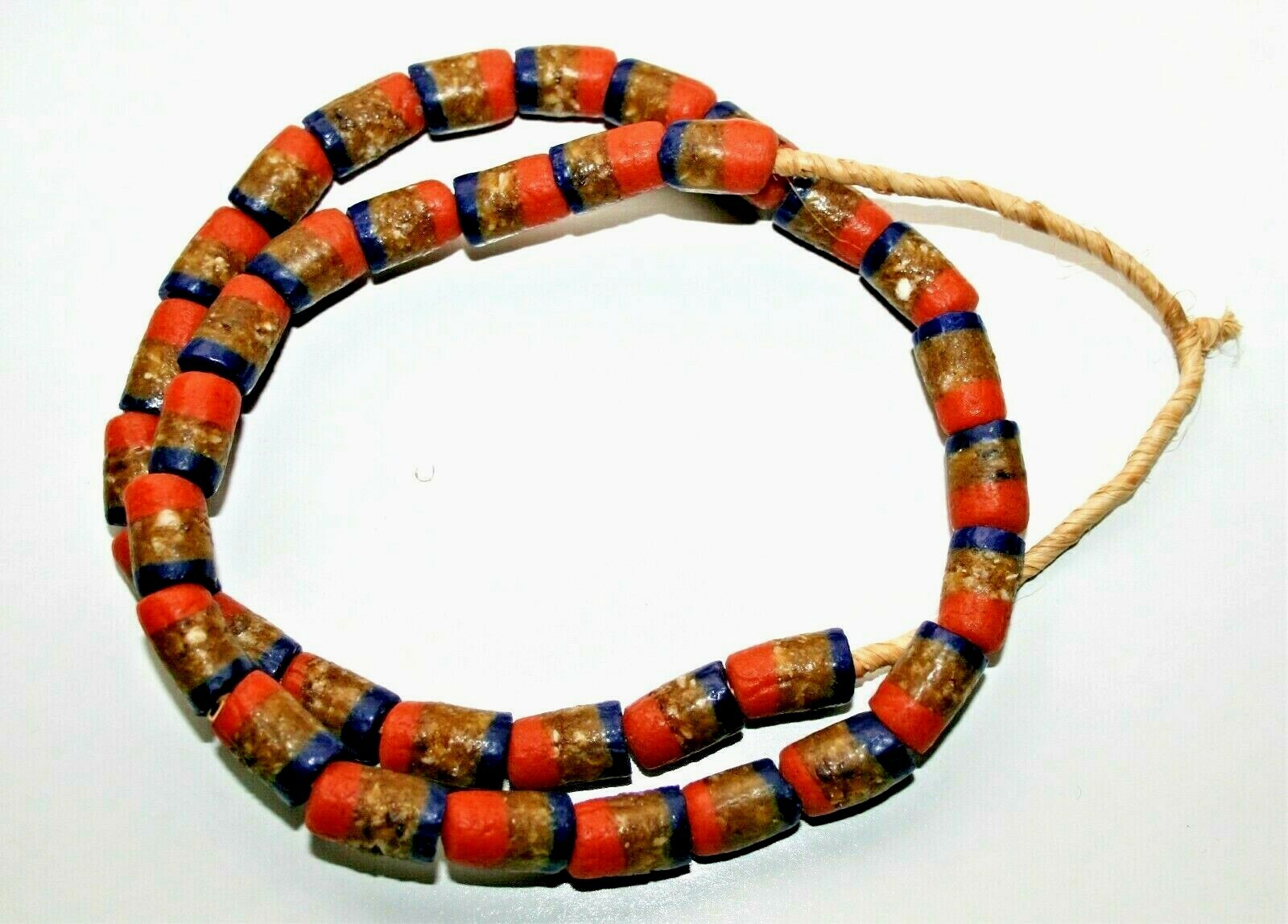 Vintage African Trade Beads Cobalt Blue / Tan-Brown / Orange Glass 37 pcs Strand