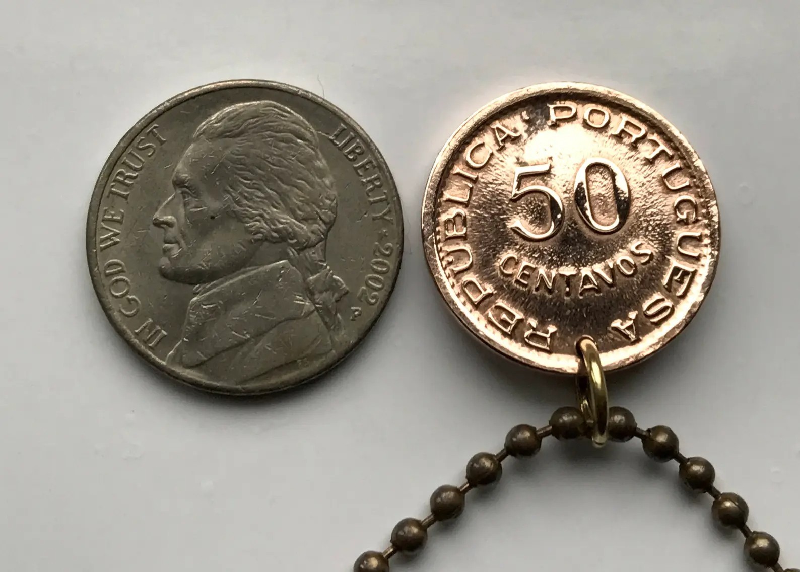 1957 Portuguese Mozambique 50 Centavos coin pendant Maputo Matola Africa n001147