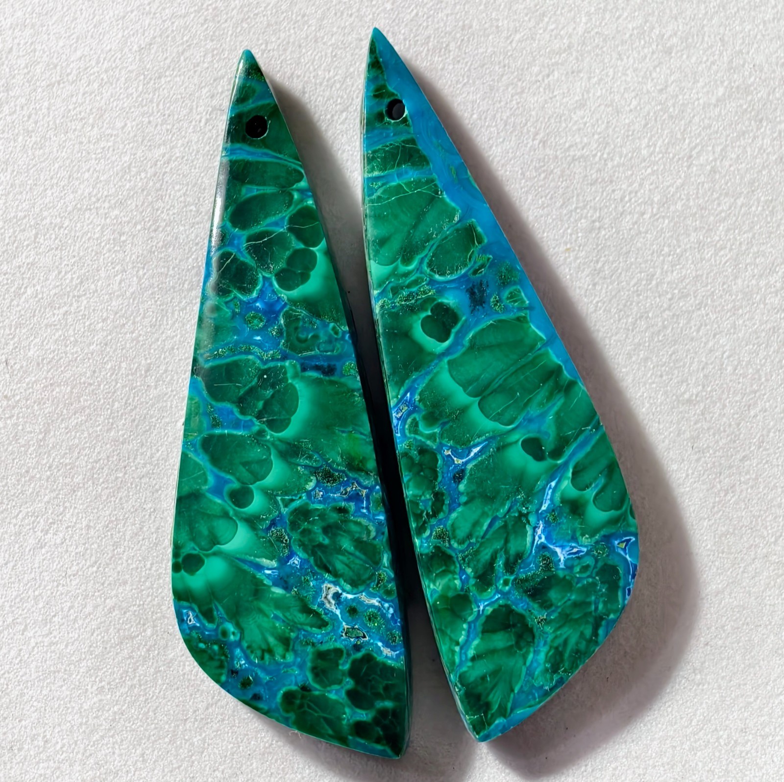 51 Cts Natural Chrysocolla Malachite Drilled Pair Cabochon Gemstone 41.7X13.3 MM