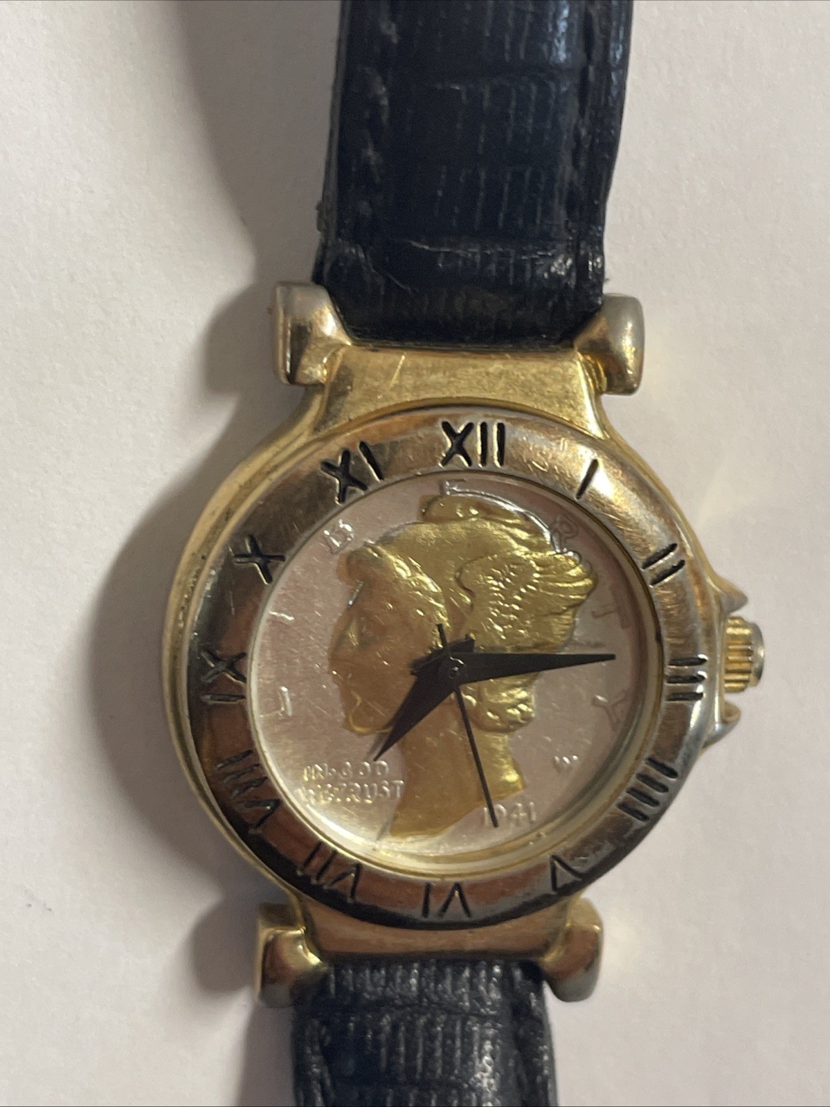 Waltham Limited Edition 1 0f 5000 Mercury Dime Gold Plated Watch Vtg. 90% Silver