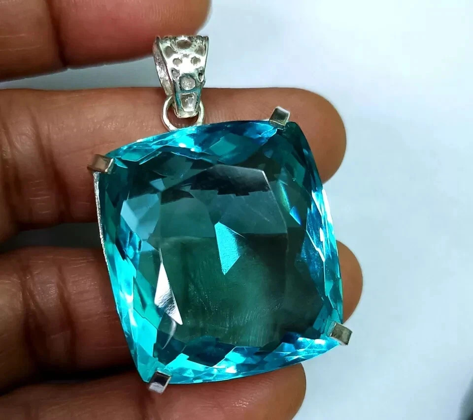105 t+ Natural Blue Topaz 925 Solid Silver Pendant ZG Gemstone EGL Certified S04