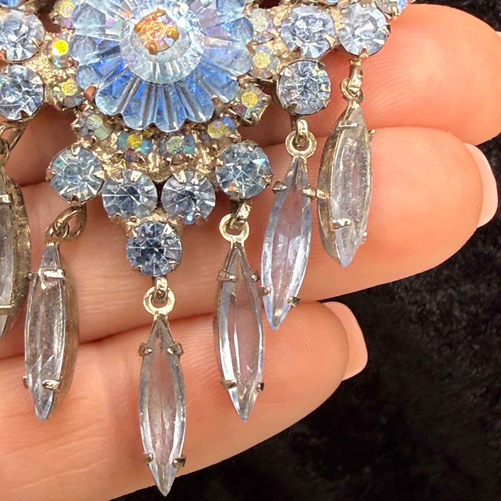 Vintage Juliana Brooch Blue Rivoli Stunning Chandelier Owl Eyes