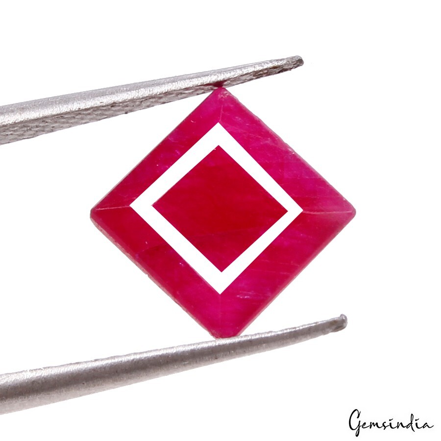GTL Certified 3.66 Cts Dyed Red Corundum Square Cut Loose Gemstone for Ring
