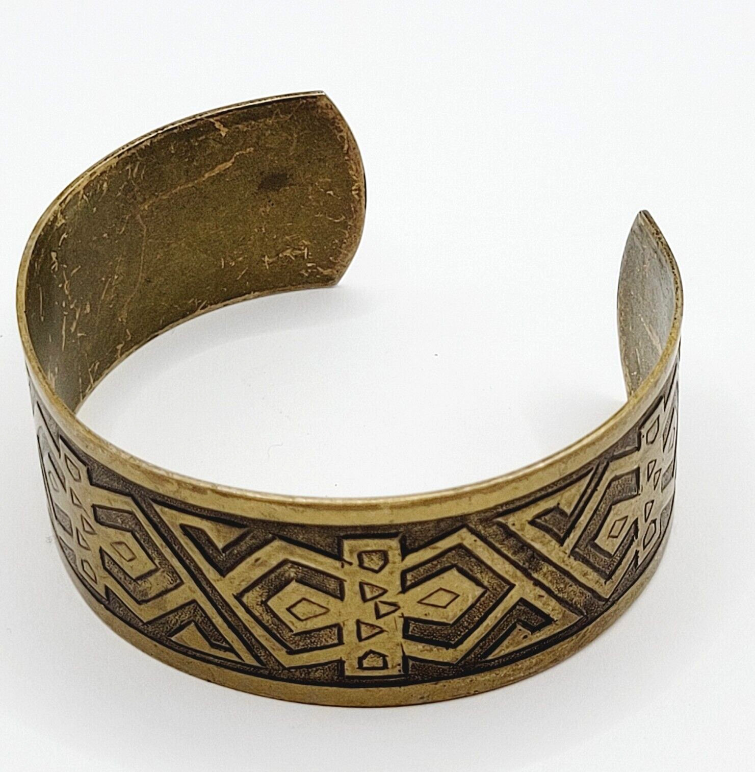 Southwestern Native Tribal Pattern Copper Vintage Cuff Bracelet with Brass Color