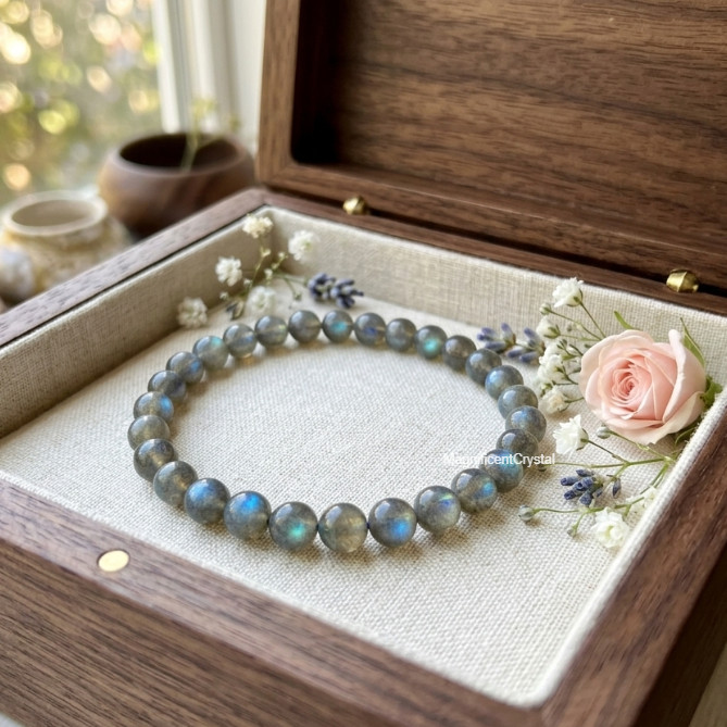 Genuine Labradorite 4mm Round Bead Stretch Bracelet Flashy Crystal Healing Gift
