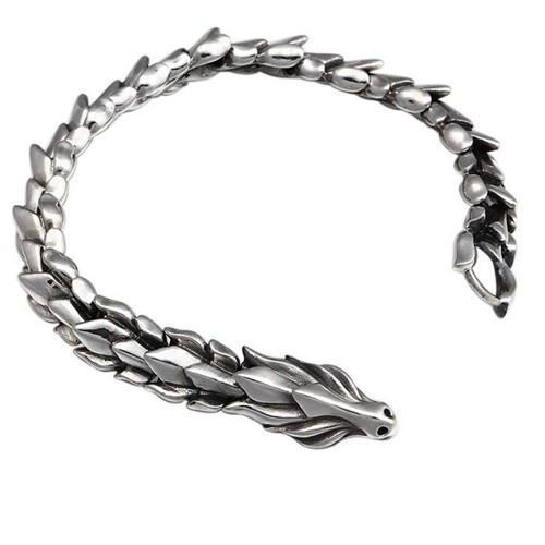 Real Solid 925 Sterling Silver Bracelet Bangle Link Chain Dragon Animal Jewelry