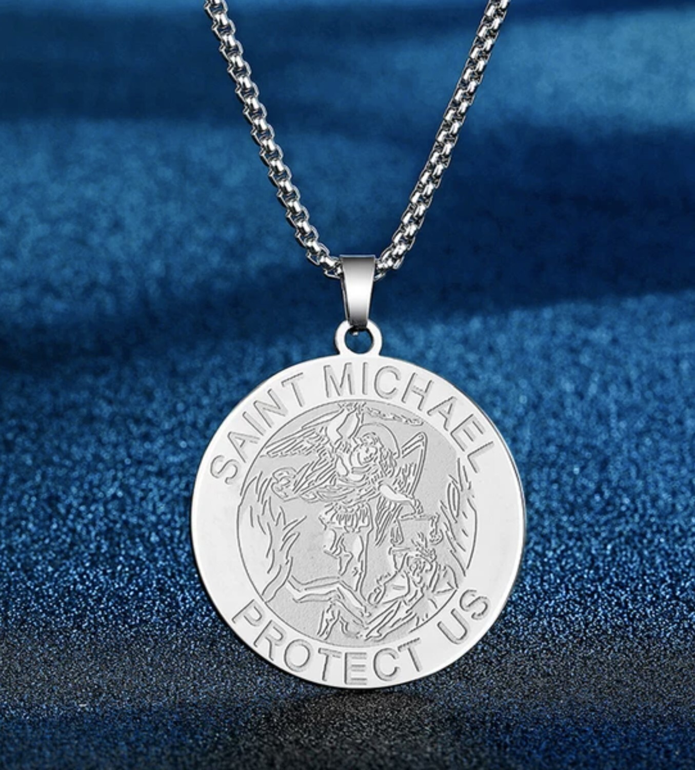 Stainless Steel St Michael Laser Engraved Pendant with 60cm(23.6) chain