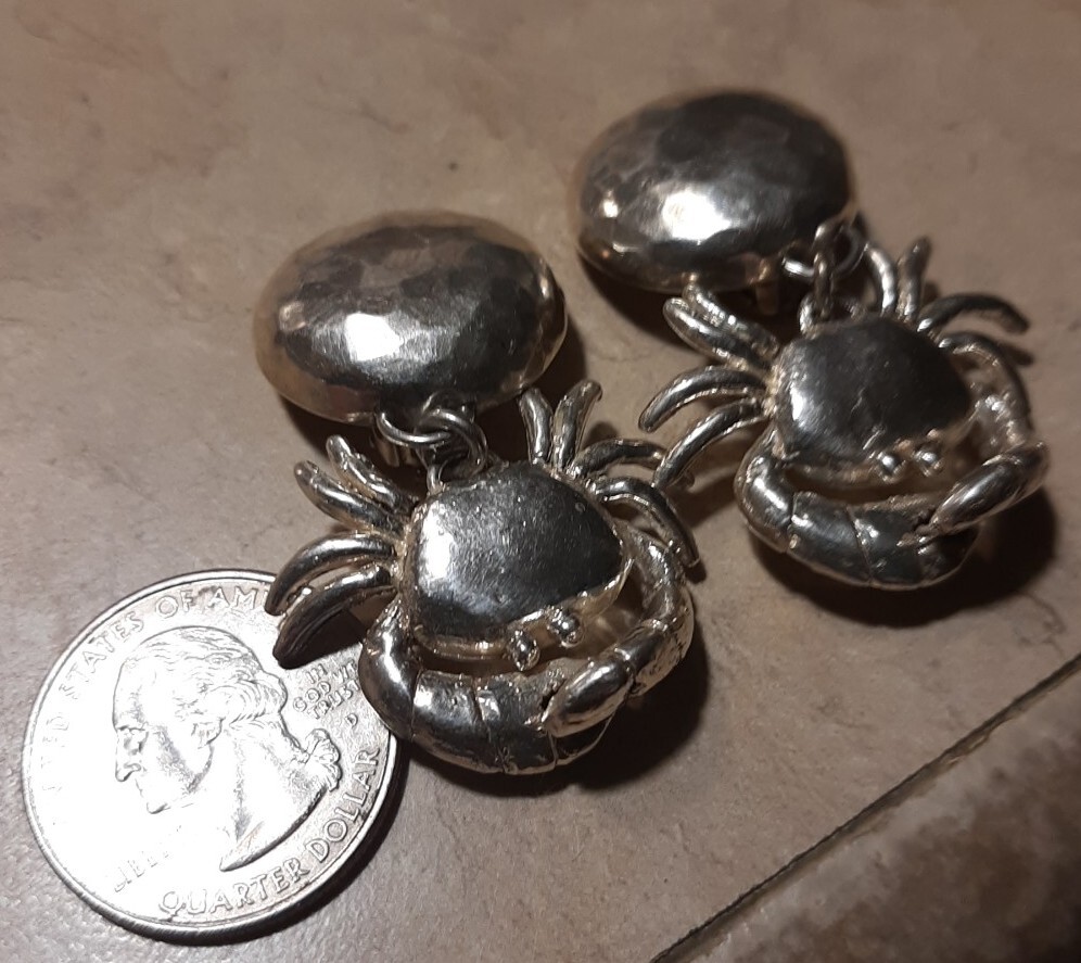 Beautiful Vintage Sterling Susan Cummings Dangling Crab Earrings