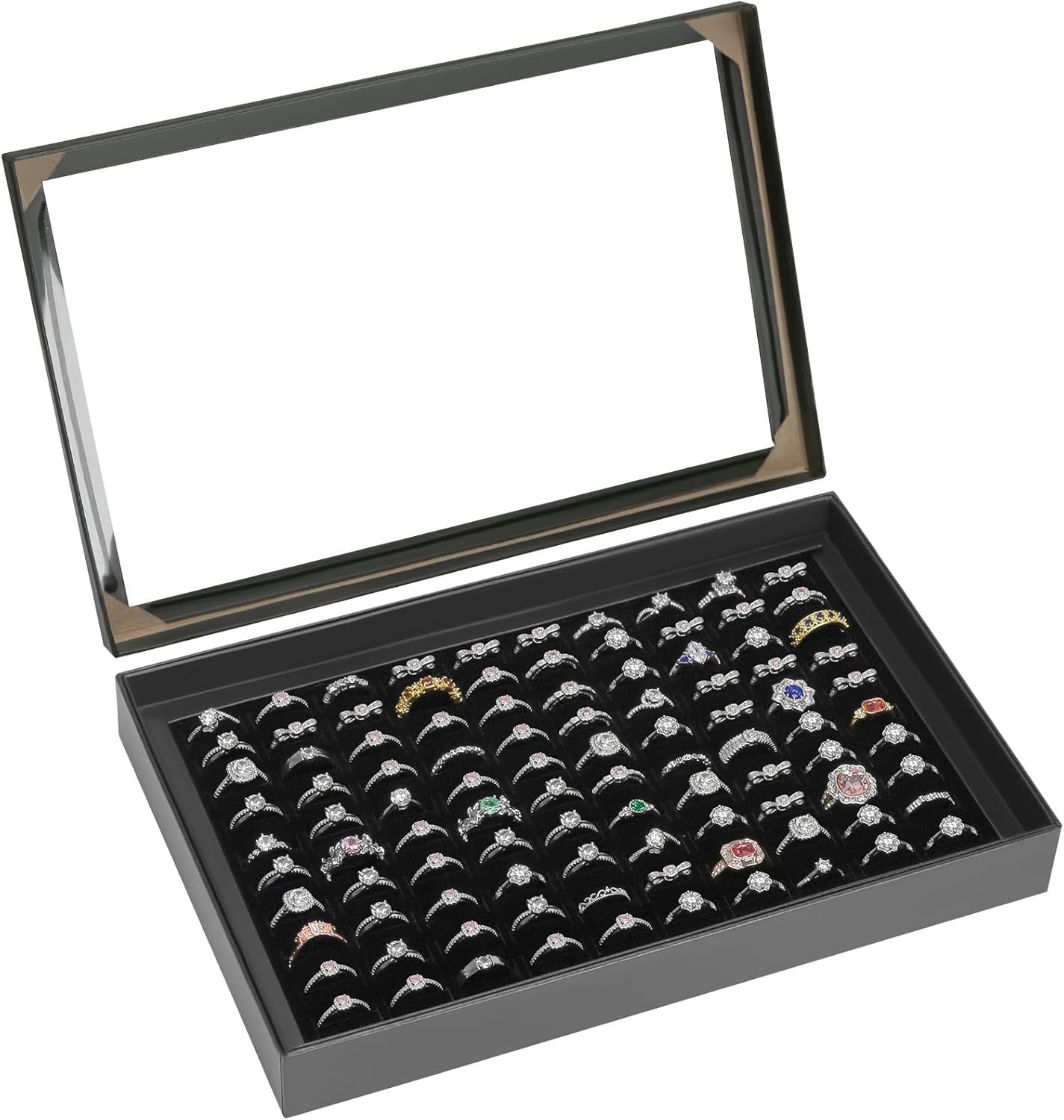 2Pack 100 Slots Jewelry Ring Display Organizer Tray Holder Earrings Storage Case