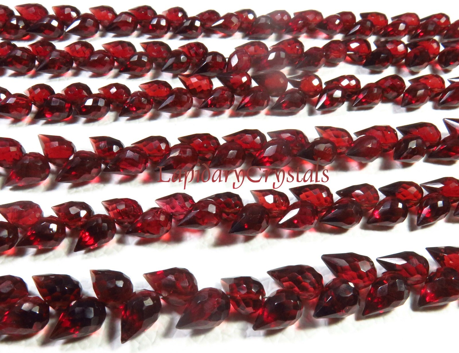 AAA+ Natural Red Garnet Faceted Teardrop Diagonal Drill Beads 7.5-8.5mm LC-919