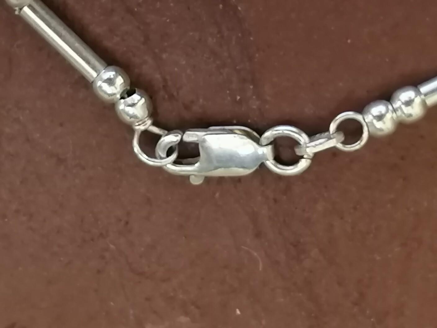 Sterling Silver Bead, Bar and Sparkling Ball Necklace, Excellent!
