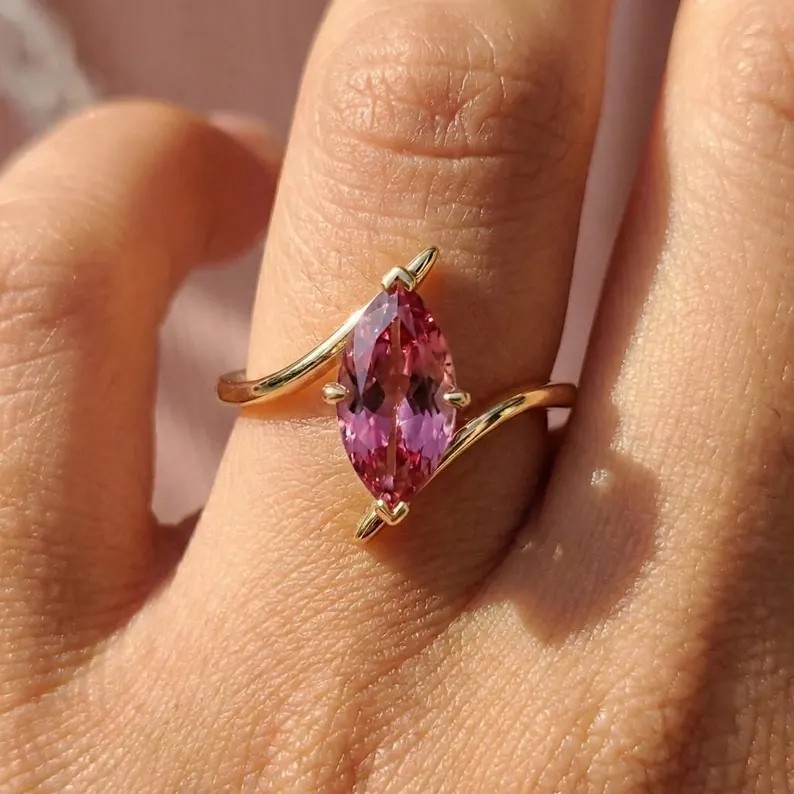 1.50 Ct Certified Marquise Cut Pink Treated Diamond Solitaire Ring 925 Silver !