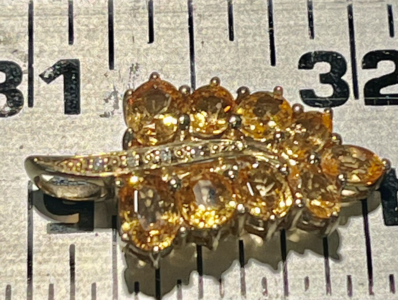 14K Gold Pendant with Citrines And Diamonds 3.32gr, 1.25”L Generous Bail Vintage