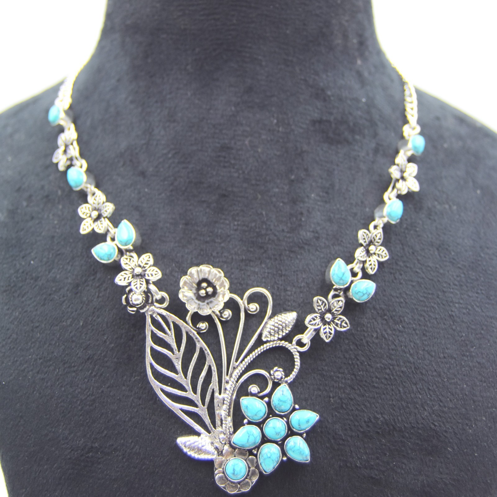 Blue Turquoise Gemstone Handmade 925 Sterling Silver Jewelry Necklace Sz-17-18″