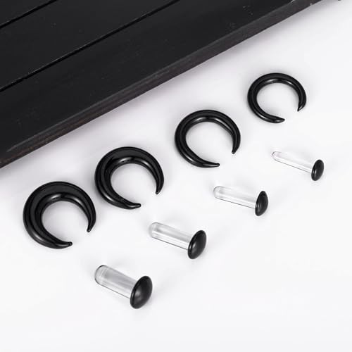 Single Flare Glass Ear Gauges Stretching Kits 2PCS C-Shape Septum 6mm Black