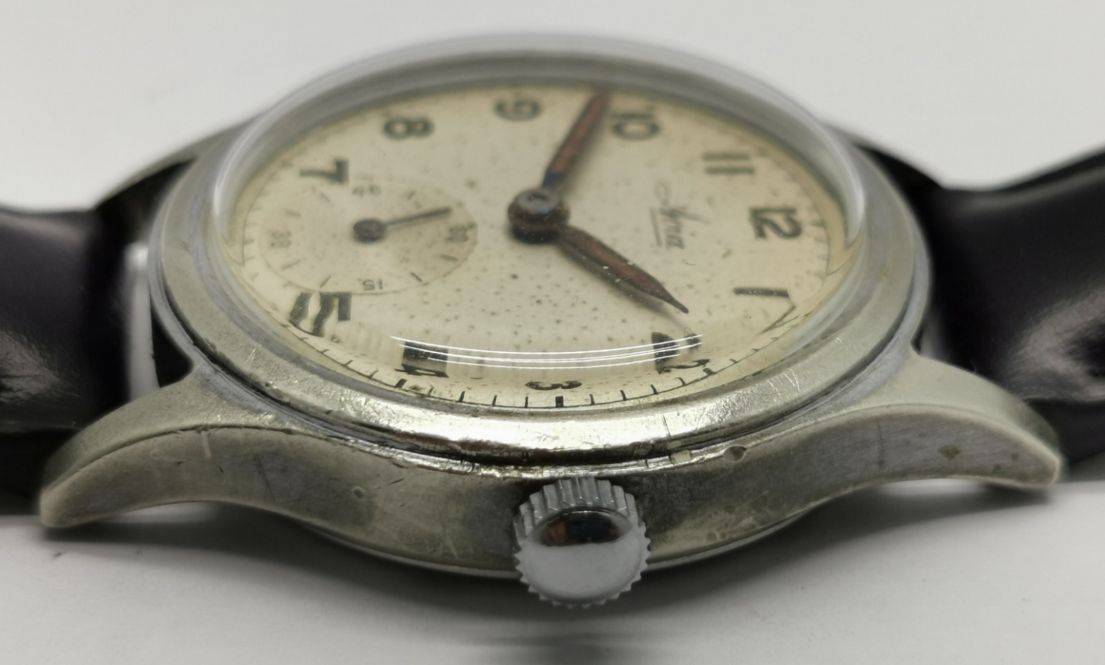 Vtg 1940 Avia Denisteel Case Military Style 15 Jewel 30mm Mechanical Gents Watch