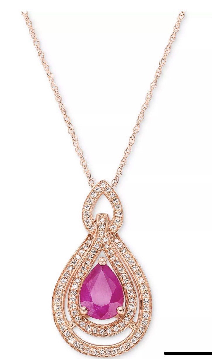 Rubí 1-1/4 ct. t.w.) & Diamond (1/4 ct. t.w.) 18″ Pendant Necklace in 14k