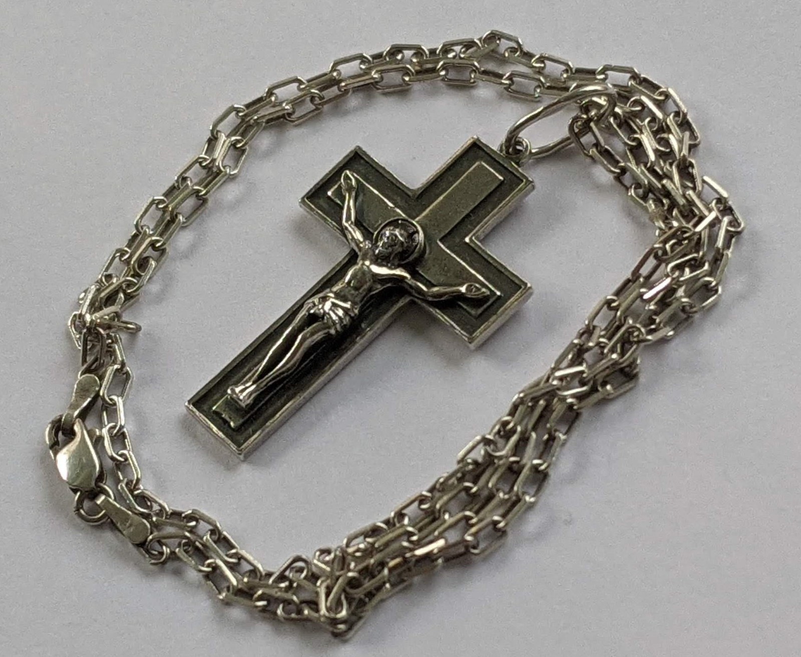 Orthodox Cross on a chain 46 cm. 925 silver. Weight 9.16 g. Prayer in Russian.