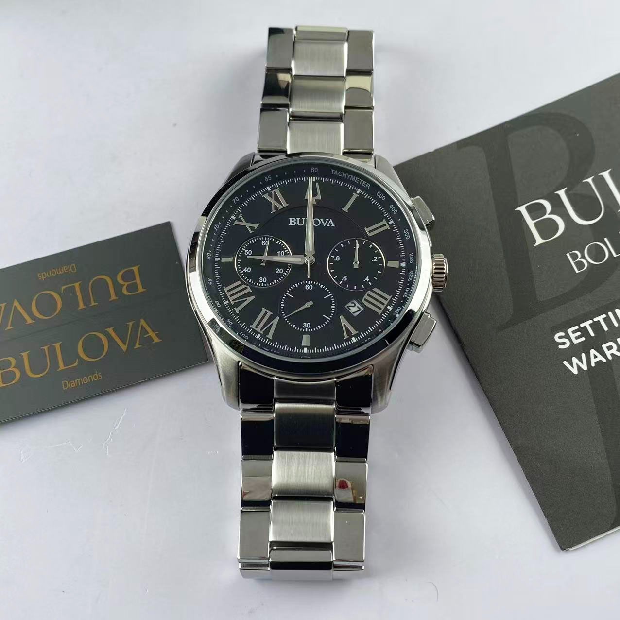 Bulova Wilton Black Dial Stainless Steel Men’s Chronograph Quartz Watch 96B288
