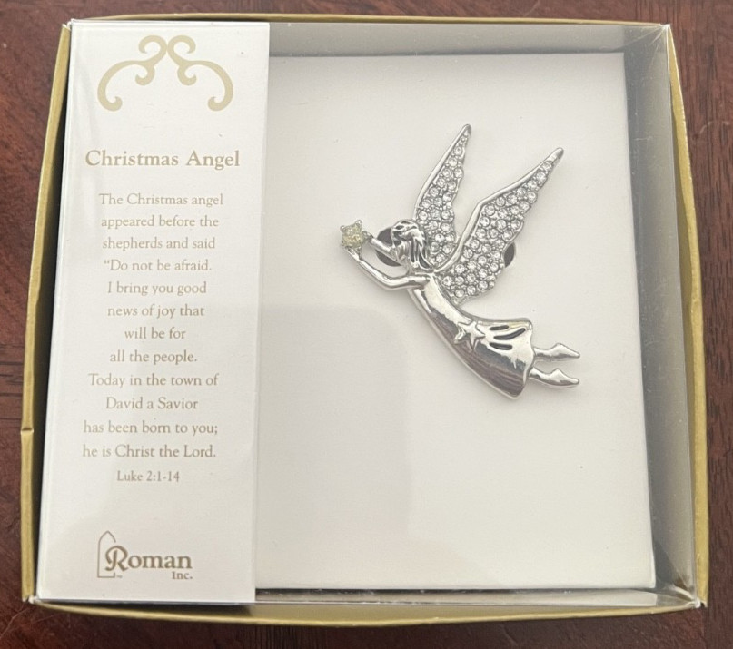 Angel pin brooch Rhinestone Christmas Roman Inc new with box