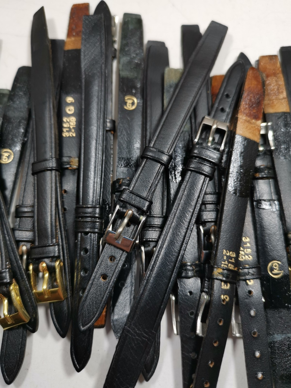 Lot 20 x Vintage Watch Straps Black Leather Open-Ended Glue-On 9mm G9 NOS