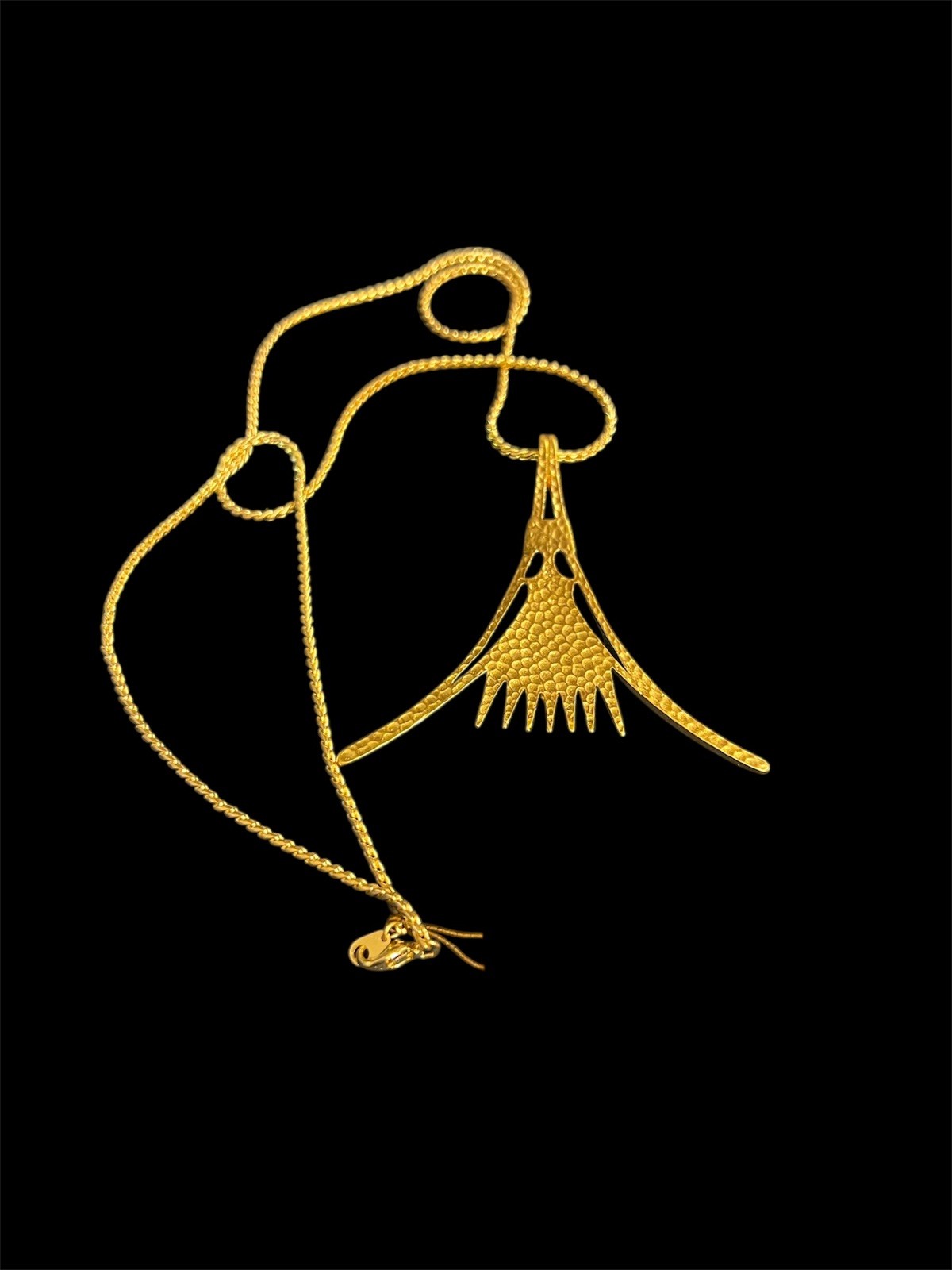 Vintage D’Orlan Bijoux Goldtone Eqyptian Revival Papyrus Pendant Necklace