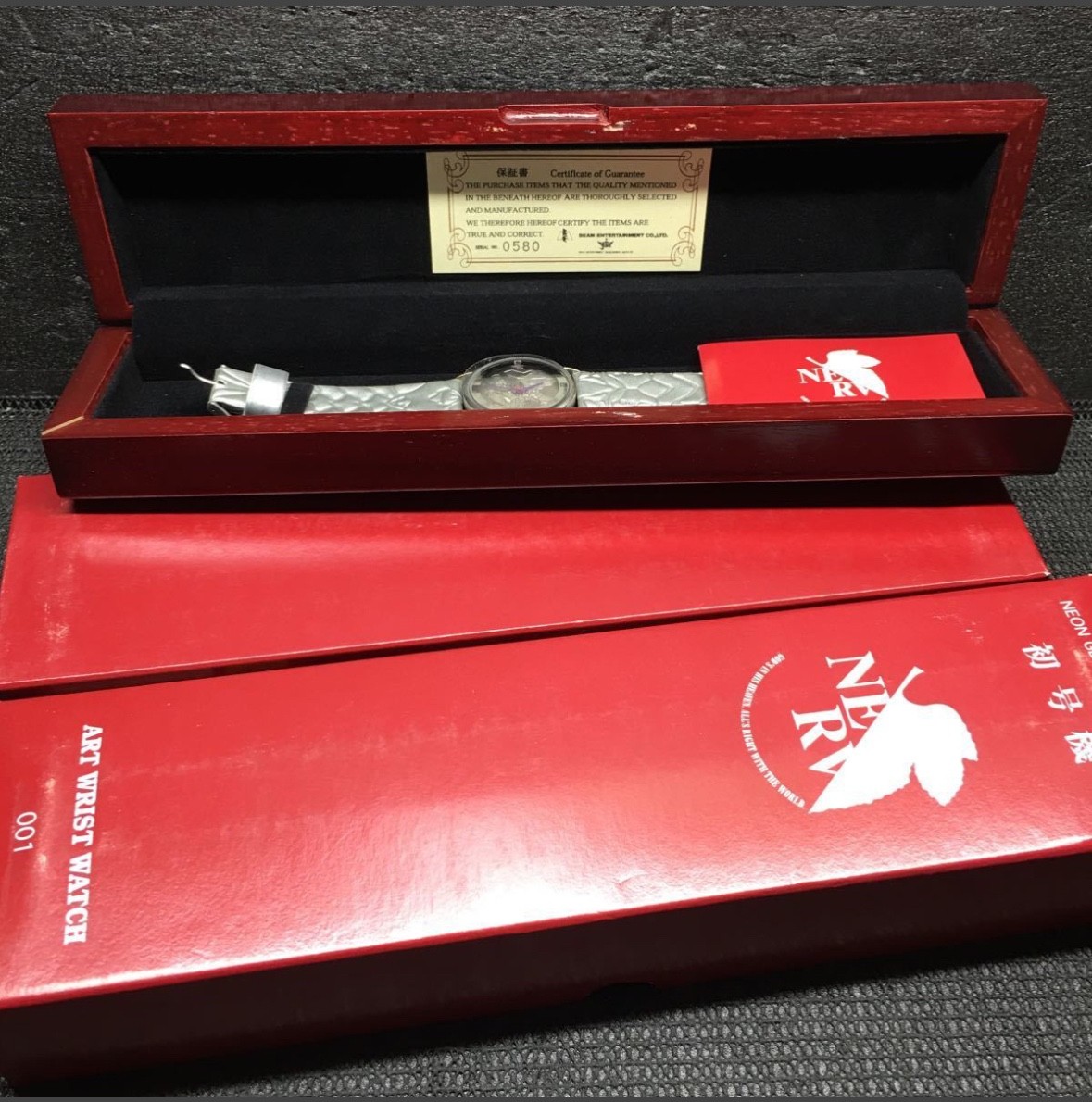 RARE! Evangelion EVA Unit 01 silver leather wristwatch Unused NEW Mens Discontin