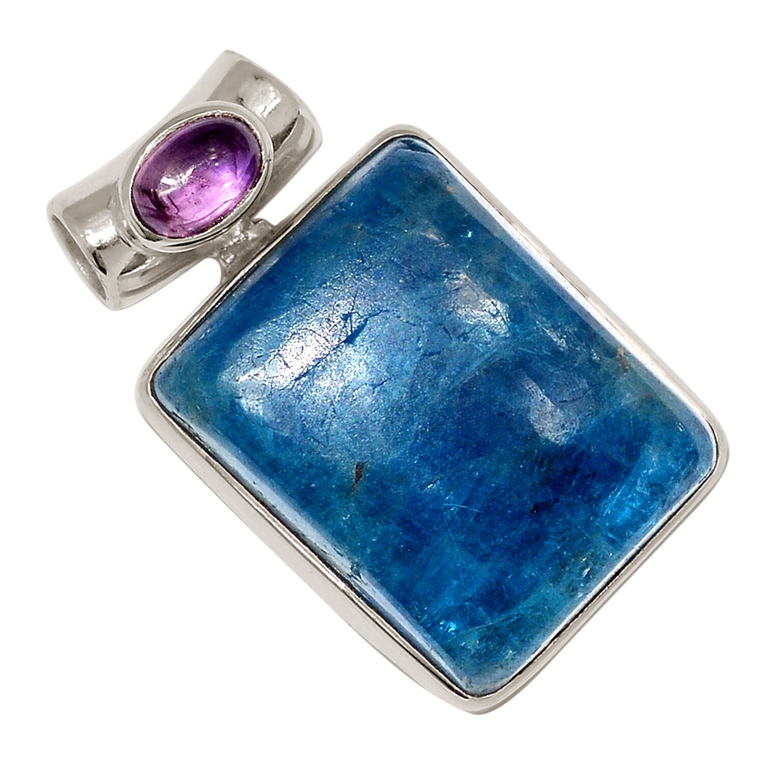 Natural Neon Blue Apatite & Amethyst 925 Silver Pendant Jewelry ALLP-30046