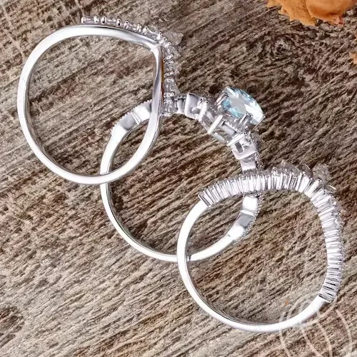 2Ct Pear Cut Lab Created Aquamarine Engagement Trio Ring 14K White Gold Plated