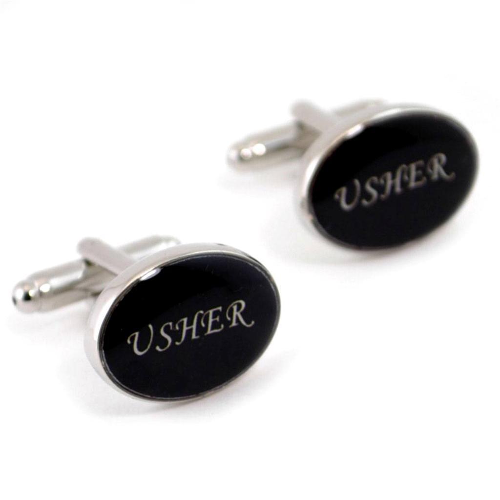 PERSONALISED WEDDING PARTY CUFFLINKS PAIR High Quality NEW w GIFT BAG Black Oval