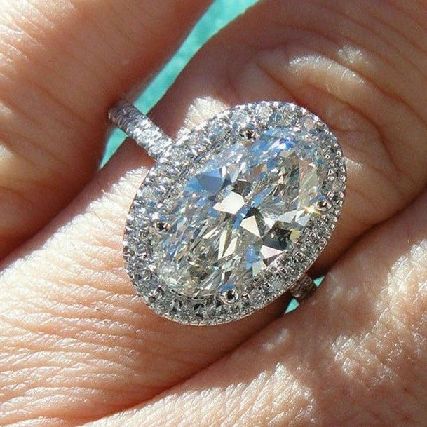 4 Ct oval cut real moissanite wedding engagment ring 14k white gold plated