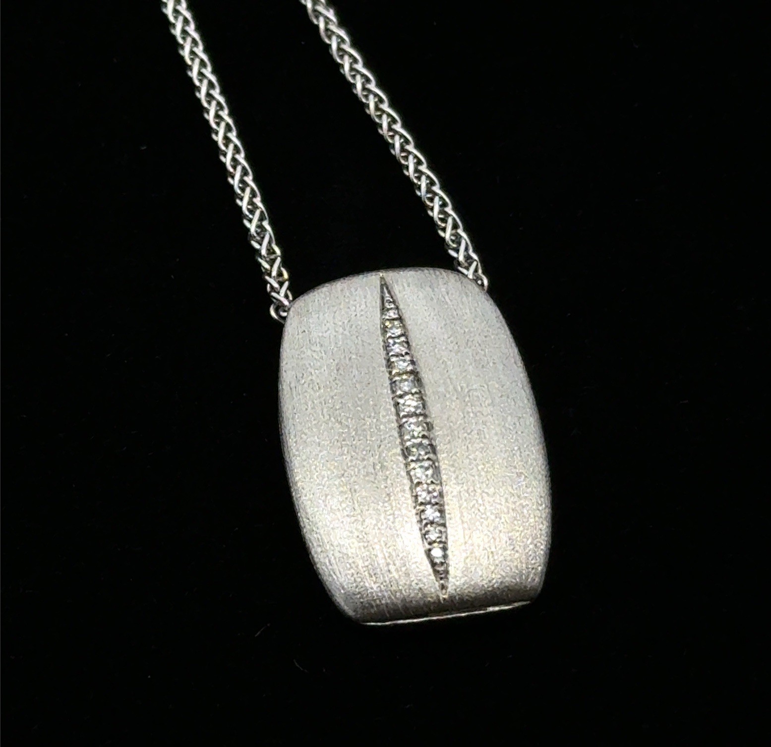 EFFY 17” 925 Sterling Silver Brushed Finish Diamond Pendant Necklace, 6.5”
