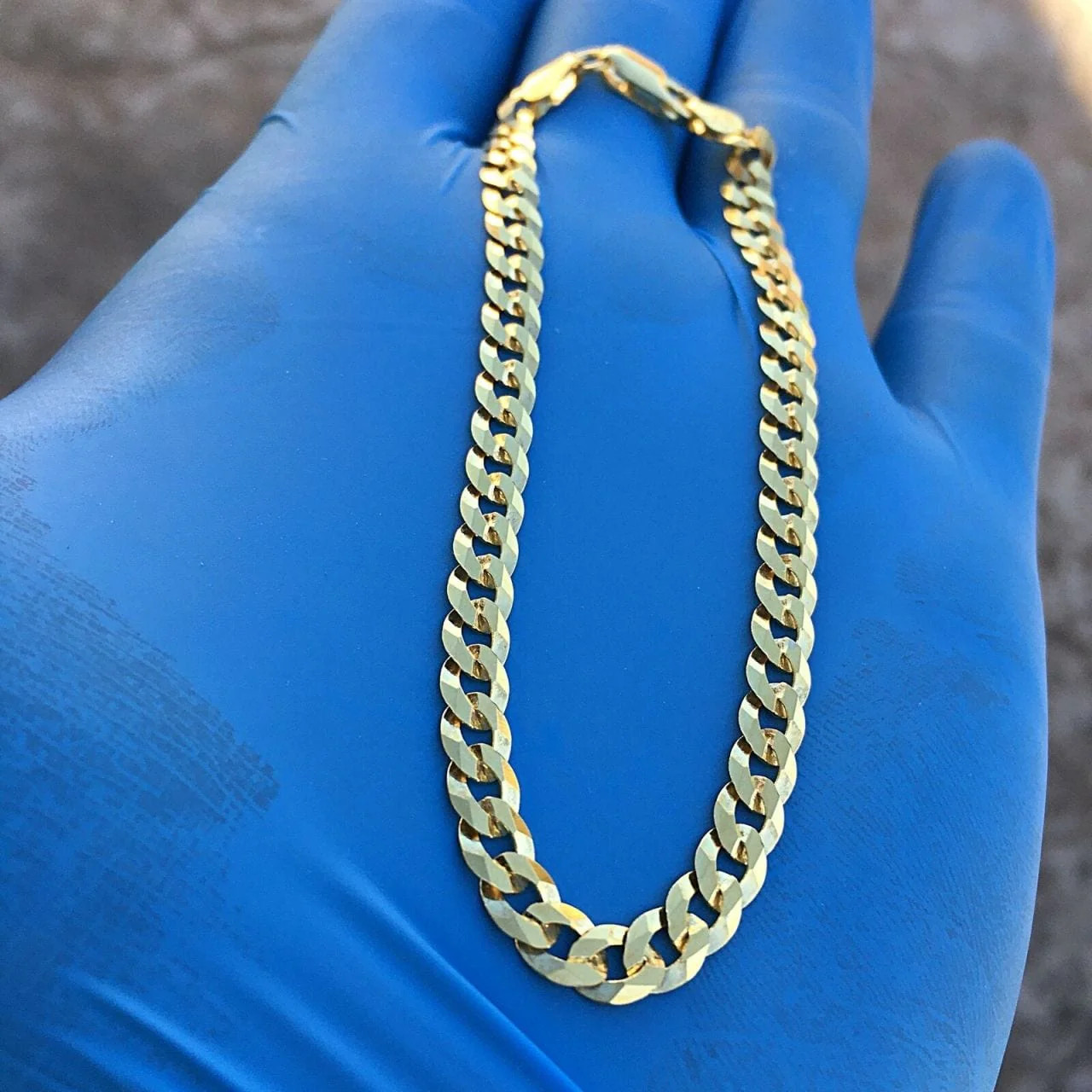 14K Gold Plated On Solid 925 Sterling Silver Bracelet Flat Cuban Link 7.5″ 5MM