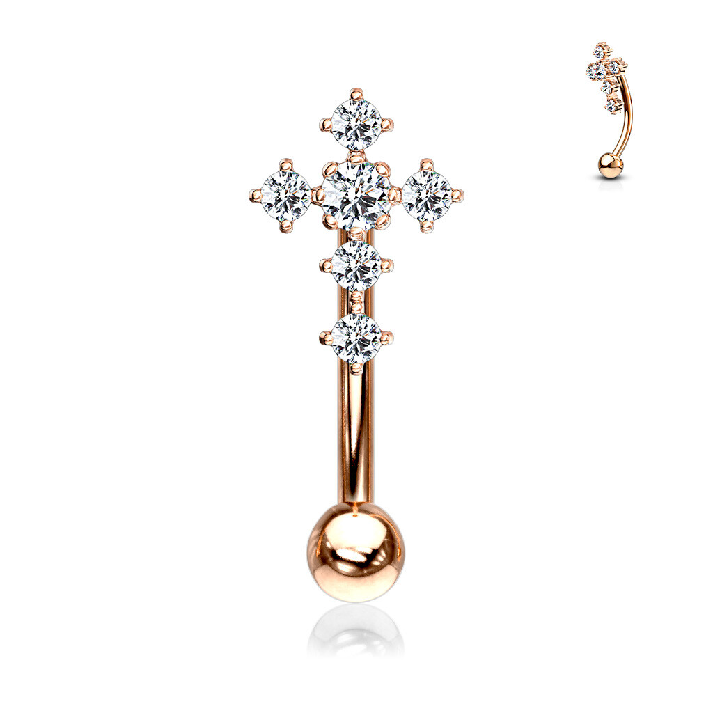 CZ Paved Cross Top Curved Barbell Eyebrow Ring Rook Daith Snug Piercing 16G
