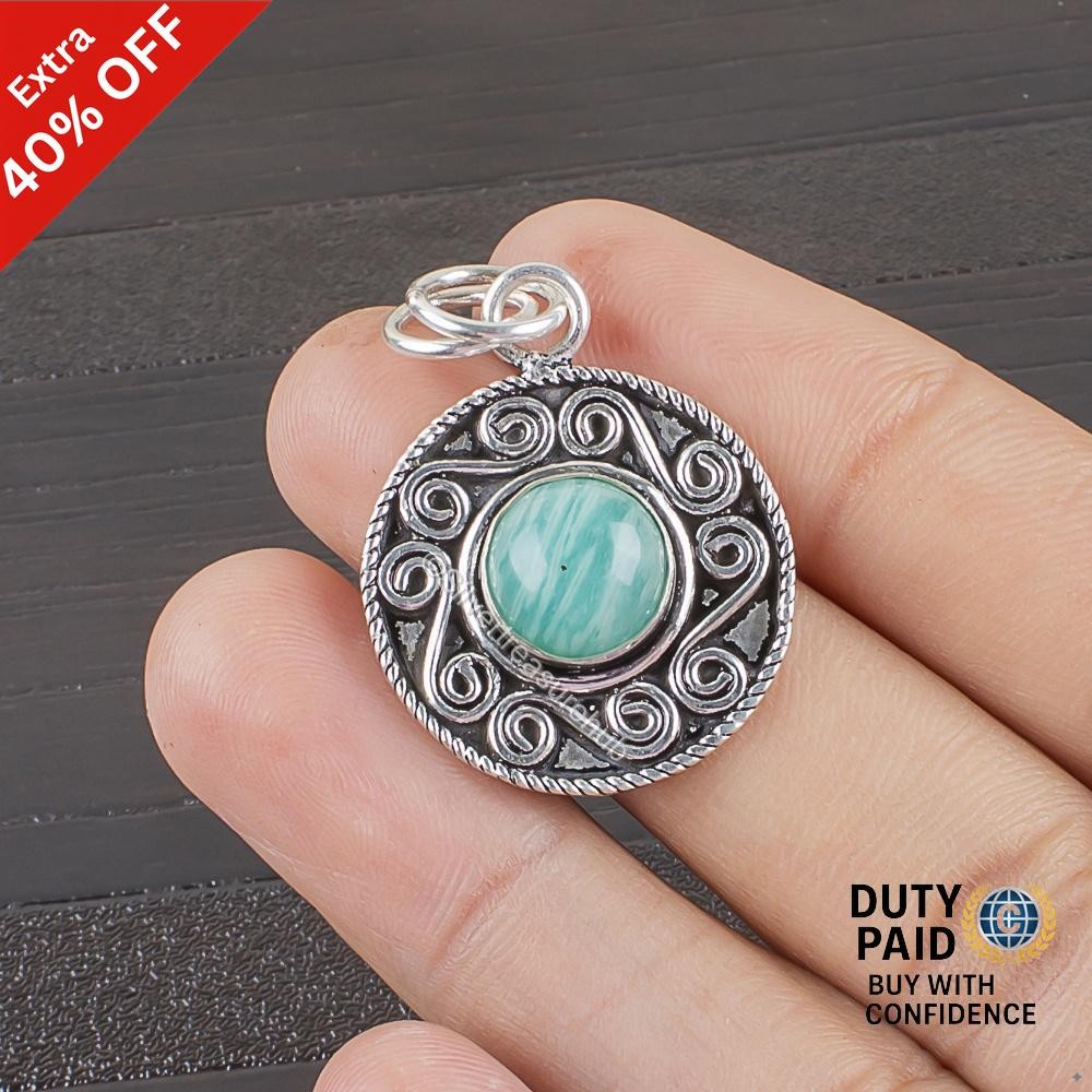 amazonite Stone 925 Silver Bezel Trendy Handmade Handcrafted New Pendant Jewelry