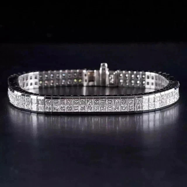15TCW Princess Lab Created Diamond Men’s Tennis Bracelet 14K White Gold Finish