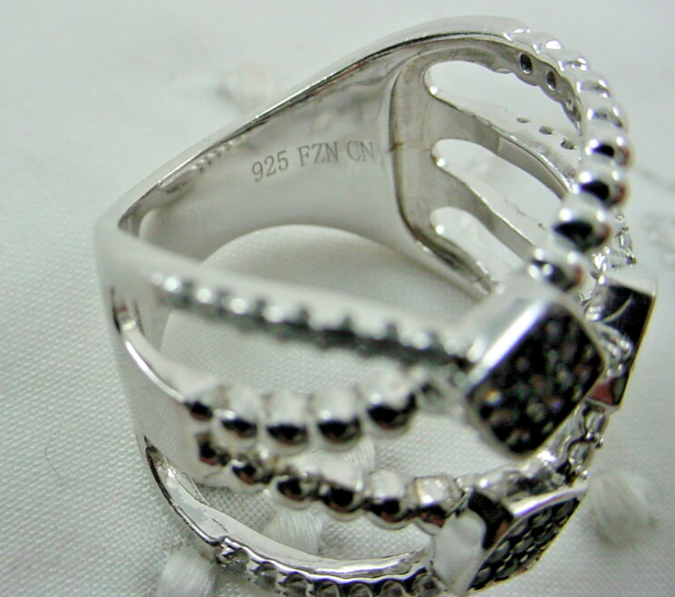 Sterling Silver FUZION CREATIONS CZ & Black Spinel Split Band Ring Size 5.75