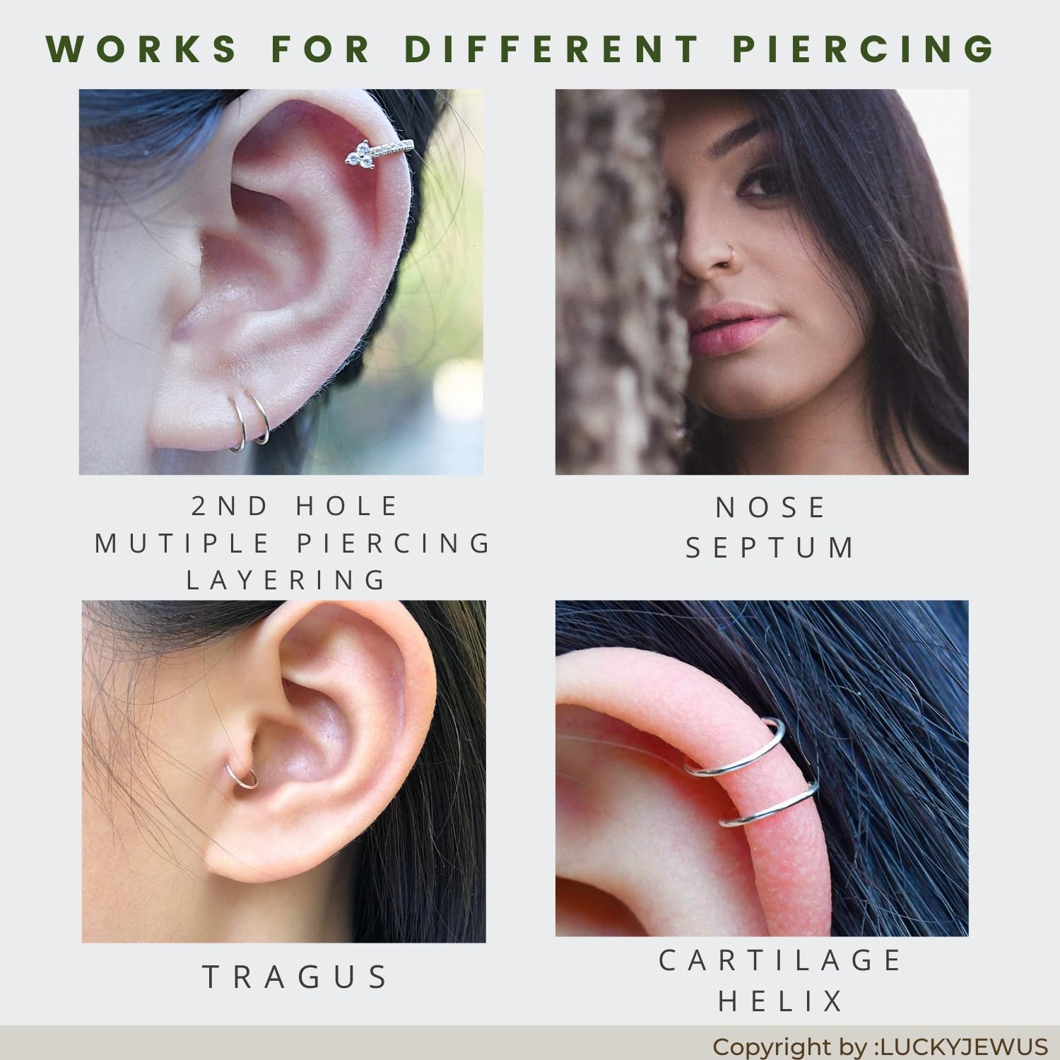 5 Pairs Handmade 925 Sterling Silver Nose Ring Hoop Small Hoop Earrings set f…