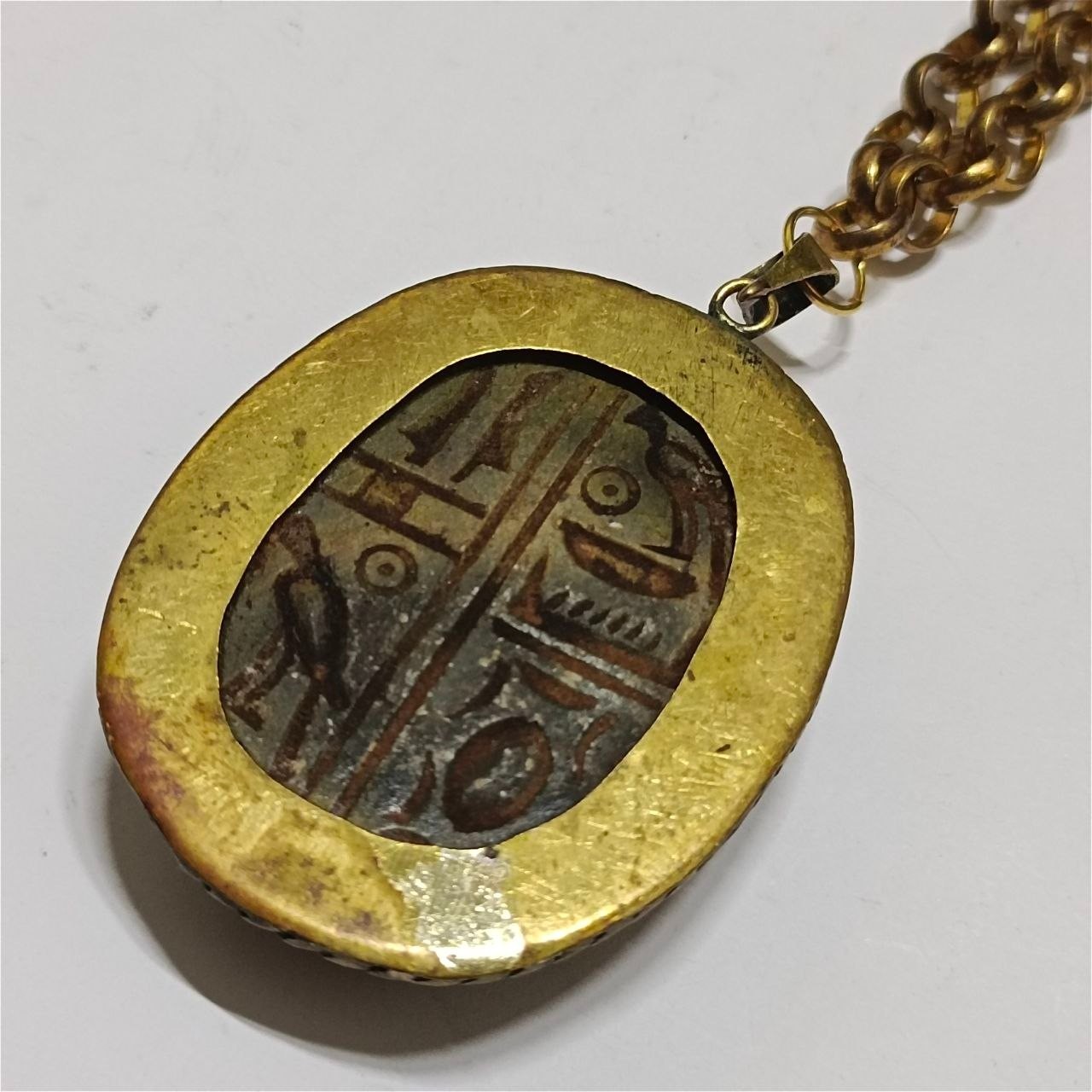 Vintage copper necklace with blue scarab pendant, ancient Egyptian style unique