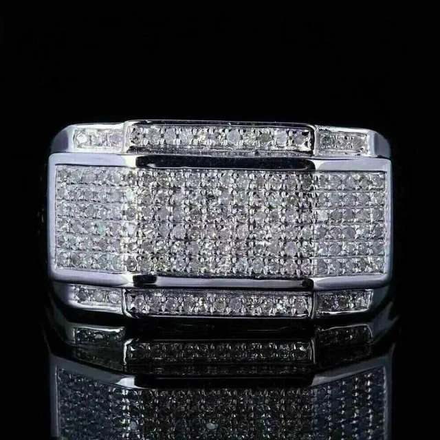 2.30Ct Round Cut Real Moissanite Pinky Men’s Wedding Ring 14K White Gold Plated