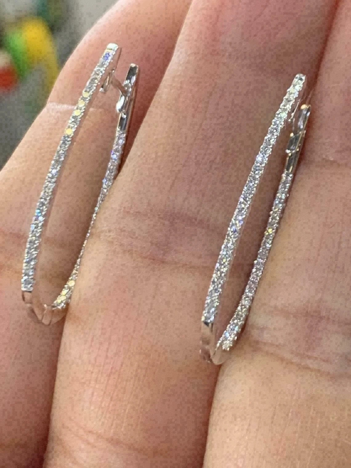 2.80Ct Round Cut Lab Created Diamond 14K White Gold Plated Women’s Hoop Earrings