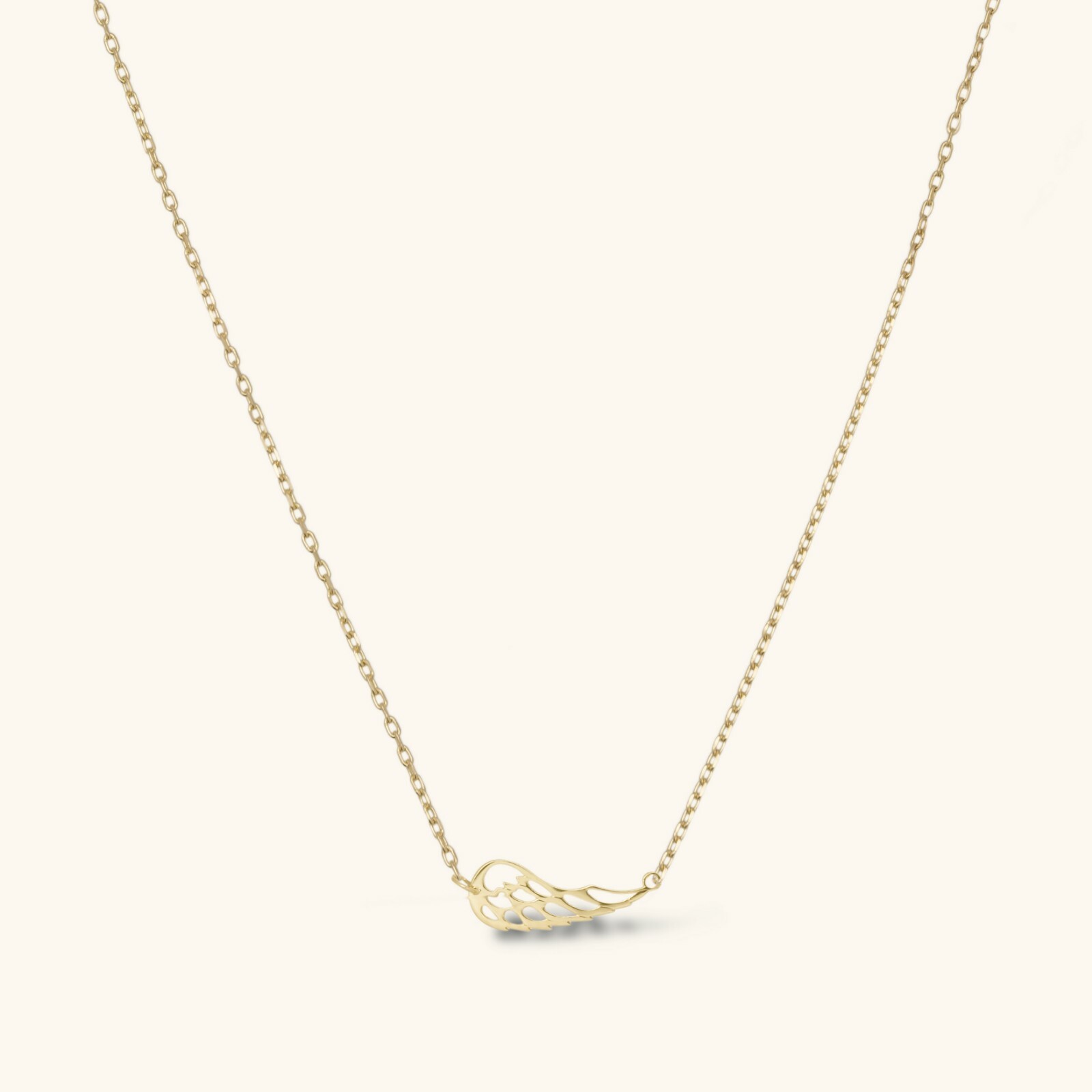 Adjustable Angel Wing Charm Chain Necklace Real 14K Yellow Gold 17.5″