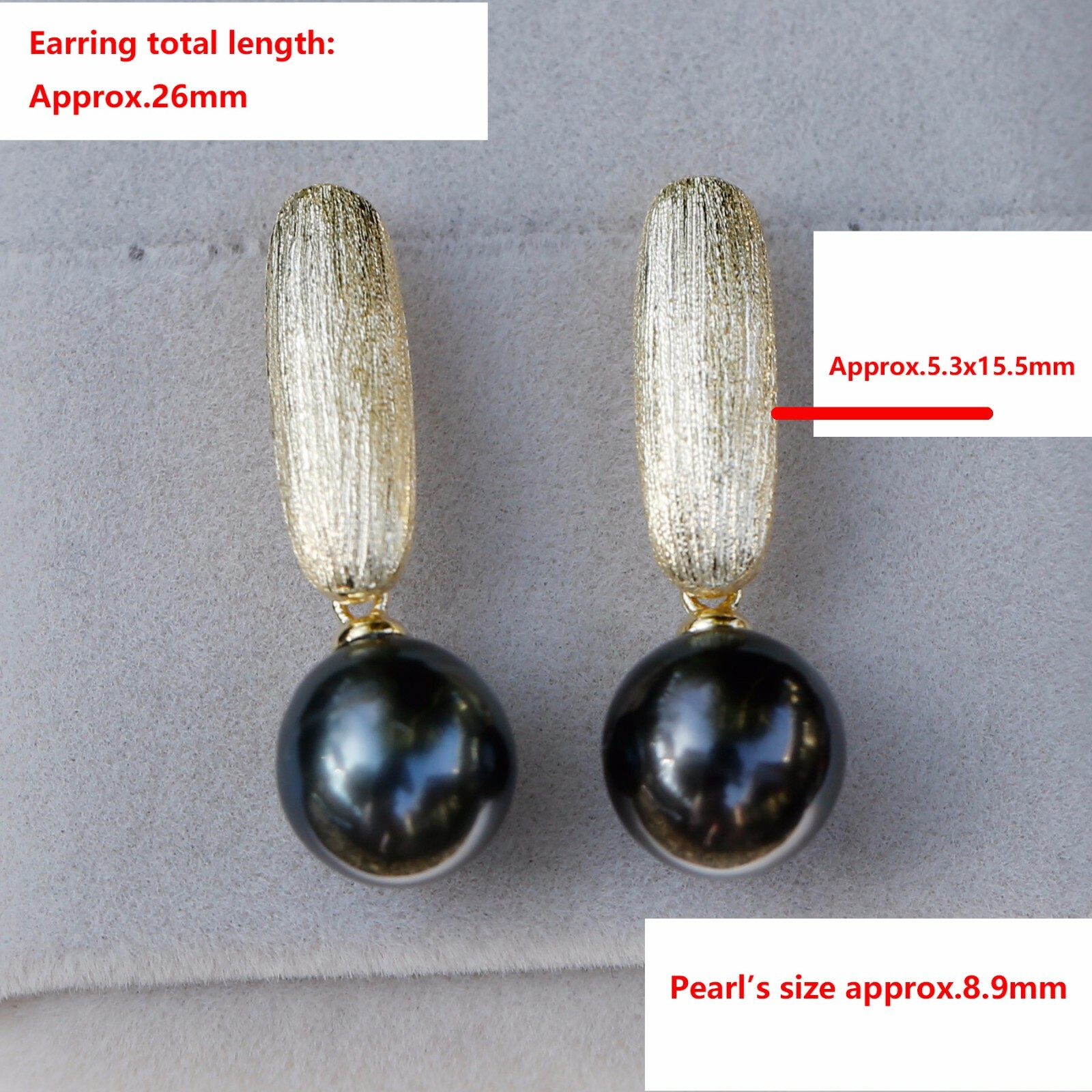 8.5~9mm Black Tahitian Pearl sterling Silver Gold coated 26mm Earring Dangle 184