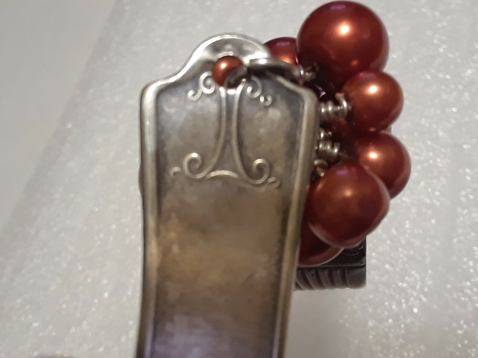 Spoon handle Bracelet. 2 piece with toggle clasp and burnt orange beads.