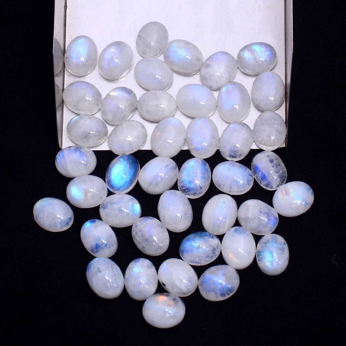 42 Pcs Natural Blue Shine Moonstone Cabochon Untreated 10mm*8mm Loose Gemstones