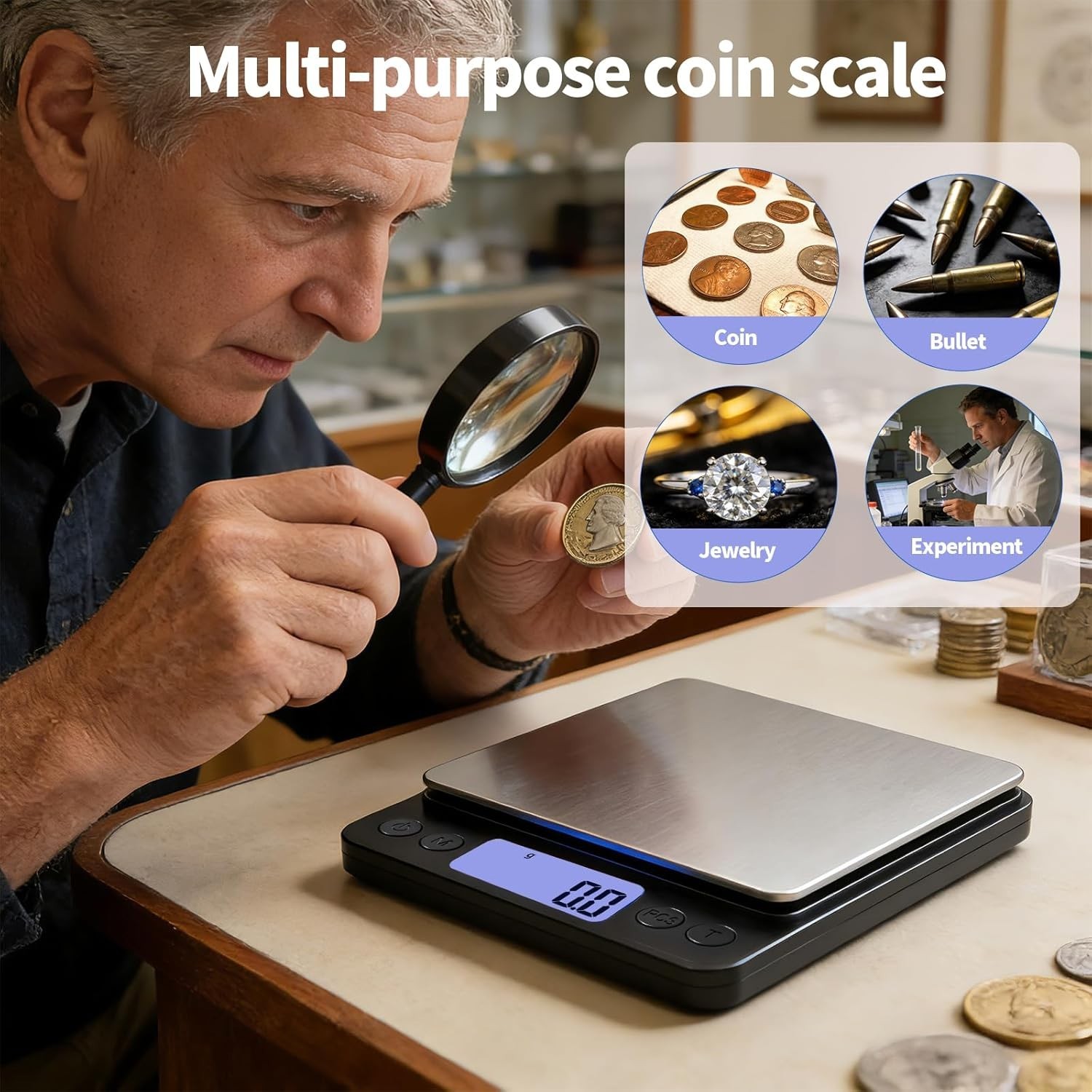 Coin scale 1kg 0.01g accuracy for coins gold jewelry with USB charging LCD