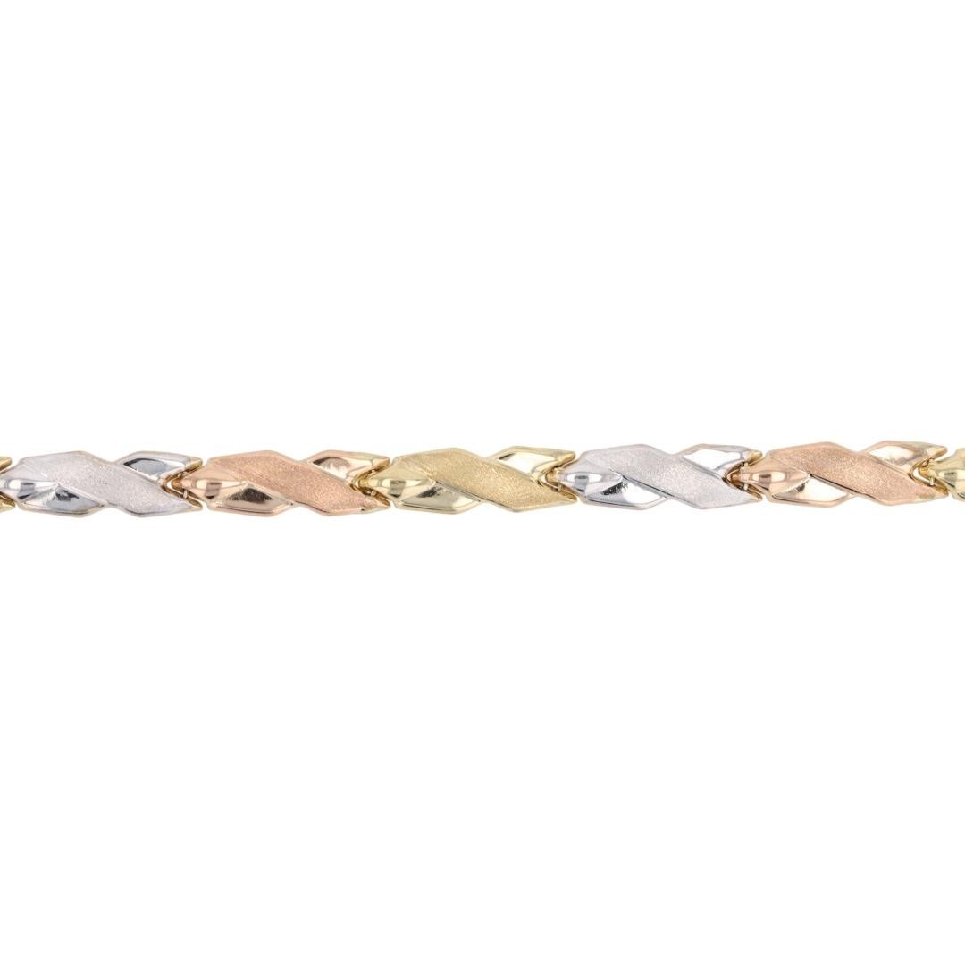 4.9mm Satin Finish X-Link Stampato 7″ Bracelet 10k Multi-Tone Gold 3.56 Grams