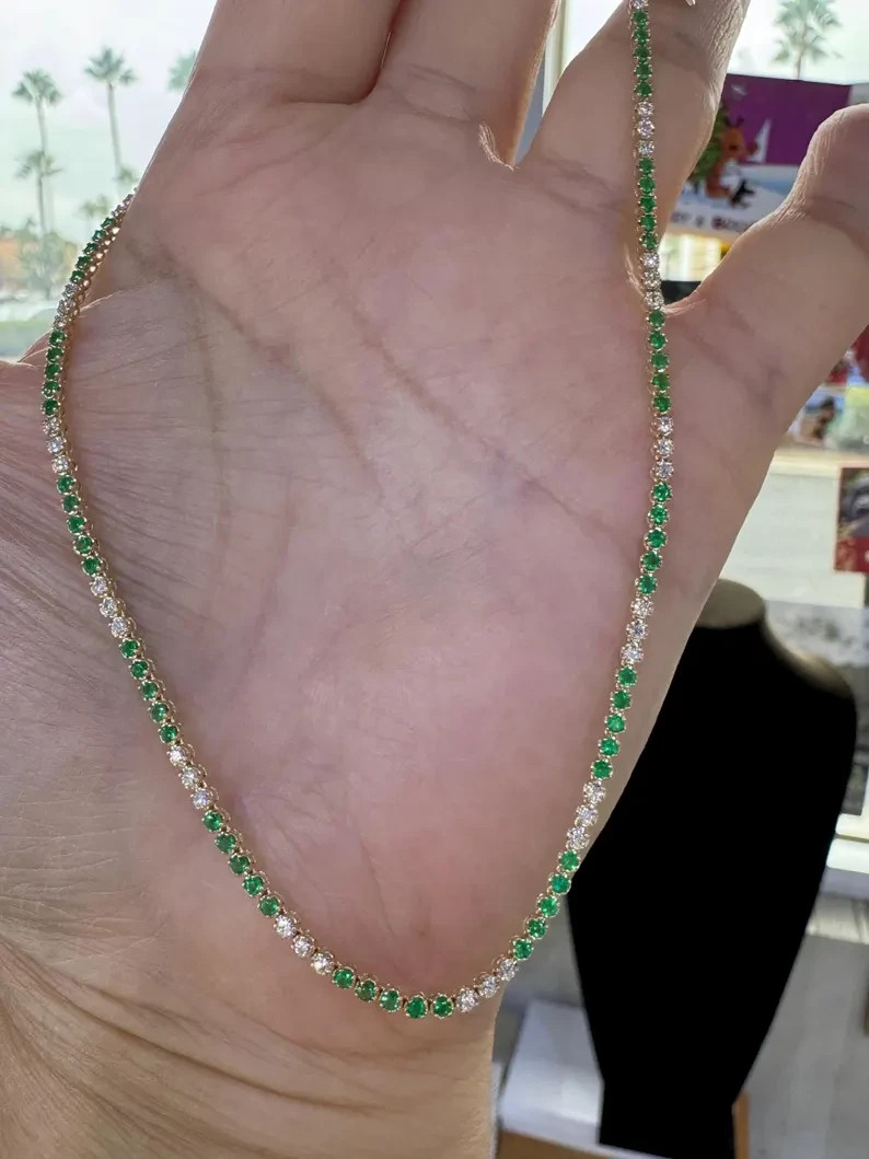 4Ct Round Lab-Created Emerald & Moissanite Tennis Necklace 925 Sterling Silver